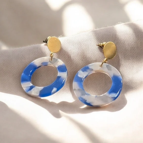 Gold Plated Colorful Acrylic Drop Dangle Earrings - Picture 2 of 2